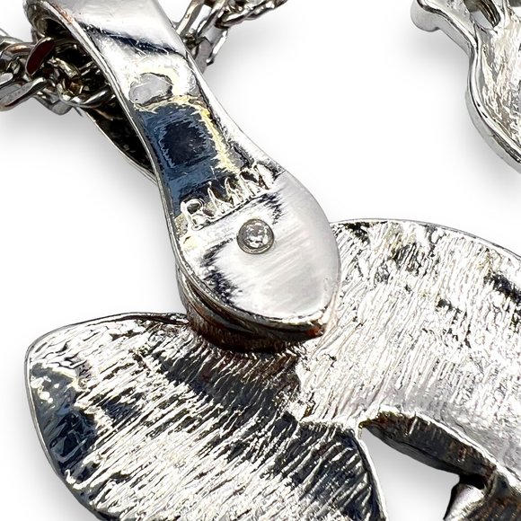 RMN Roman Signed HUGE Green/Blue/Pink Rhinestone PEACOCK Bird Pendant Necklace - Picture 5 of 10